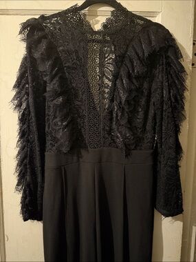 Fashion Nova Black Lace Ruffle Jumpsuit